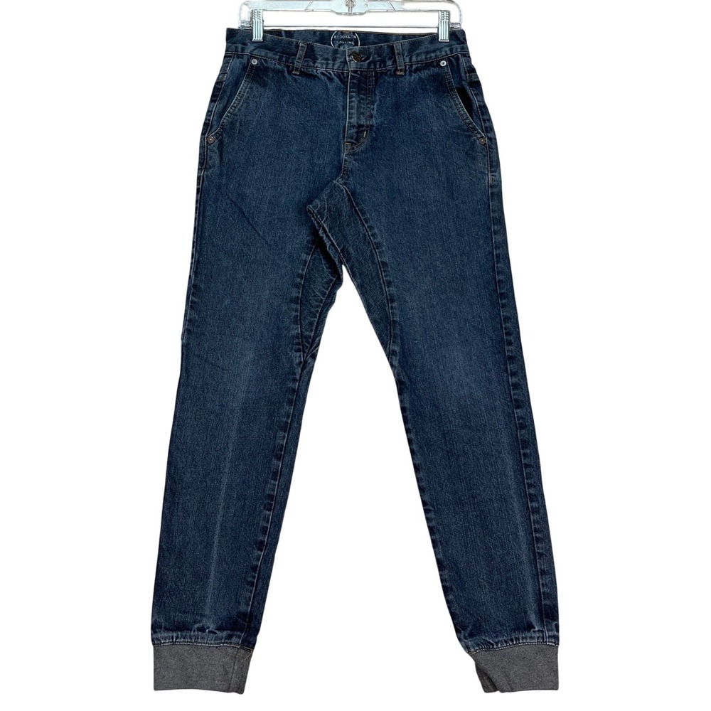 Brooklyn Jogger Pants Men 28x29 Dark Wash Blue Flat Front Cuffed Denim Twill EUC
